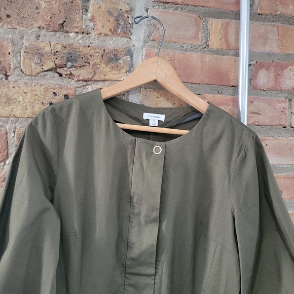 Cuyana Safari Olive Green Cotton Poplin Puff Sleeve Midi Dress Size Medium - Picture 3 of 6